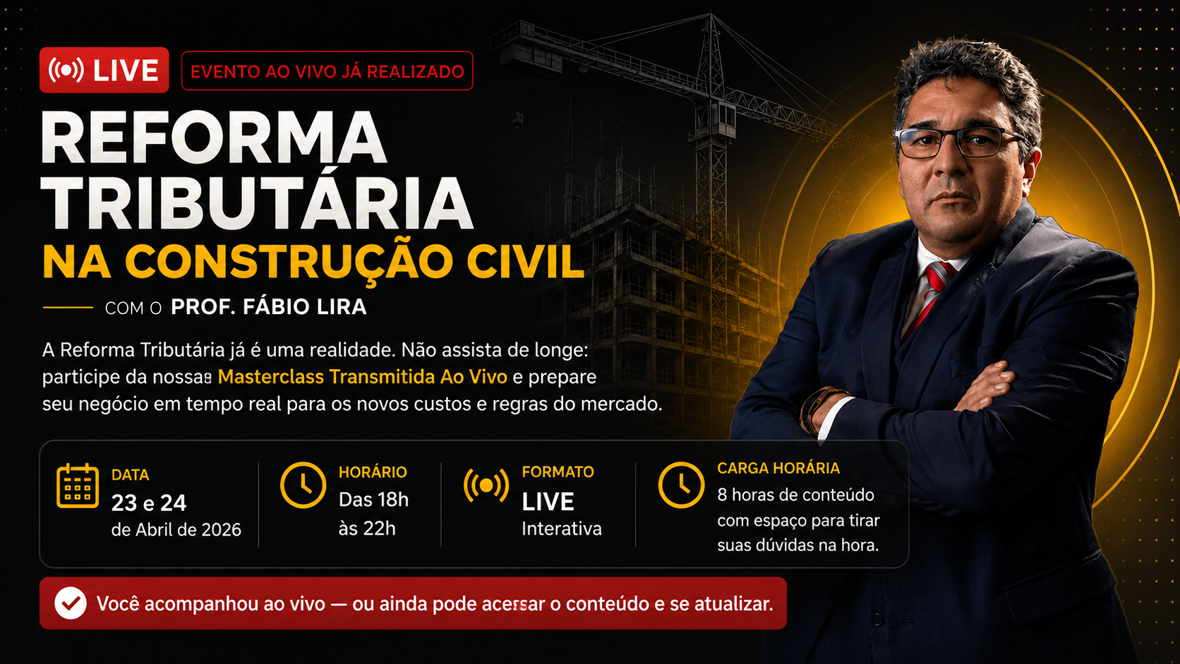 Capa do curso LIVE Reforma Tributária na Construção Civil
